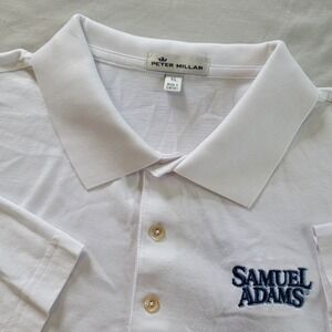 Peter Millar Summer Comfort Polo Mens XL Solid White Samuel Adams Beer SS VTG